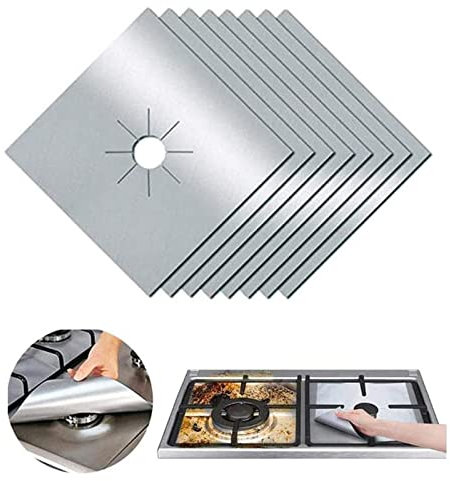 Lanjue 10 Pieces Gas Hob Protectors, Non-Stick Stove Cover Reusable Burner Protector Heat Resistant Stovetop Sheets Easy Clean Gas Hob Covers€‹ for Gas Cookers