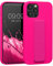 kwmobile Case Compatible with Apple iPhone 12 Pro Max - Case with Hand Strap and Stand Soft TPU Silicone Coating - Neon Pink