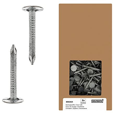 HELPMATE – Dachpappennägel 2,8x30 mm mechanisch verzinkt – 1kg Dachpappstifte Typ B – Dachpappnägel DIN 1160 B – Dachnägel ideal für Dachpappe, Kunststoffplanen & Schiefernplatten