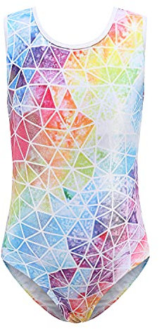 Cucudy Body da ginnastica per ragazze bianco/giallo/blu/verde/viola/rosa/arcobaleno sfumato colore scintillante senza maniche body danza danza ginnastica atletica per bambina 5-12 anni, roseo, 7-8