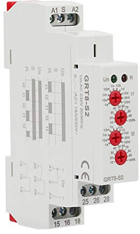 GRT8-S2 Relé de Temporizador de Ciclo repetido y Mini Temporizador de Ciclo asimétrico ON/Off AC/DC 12-240V Interruptor de riel DIN