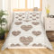 Amant Housse de Couette Beige Marron Femmes Filles Grain de Bois Ensemble de Literie Mot Imprimer Couples Coeur Motif Housse de Couette Ensemble Rétro Romance 3 pièces pour Chambre Décor, 200x200cm