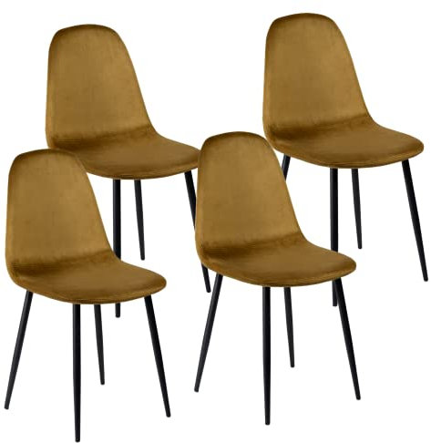 Esszimmerstühle 4er Set 100% Samt - Schön und luxuriös - Camel Eimer Stuhl - Wohnzimmer Stuhl mit Rückenlehne - Samt Sessel Stuhl - Edelstahl Küchenstuhl Schwarze Metallbeine - Anti-Rutsch