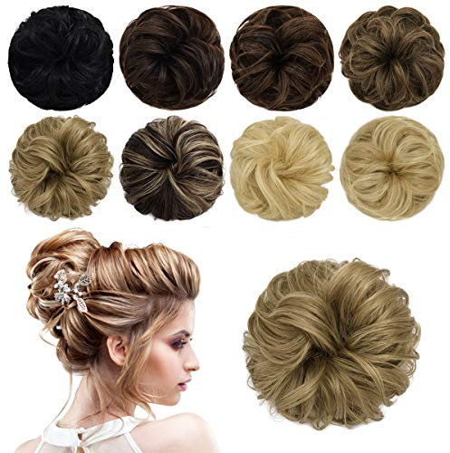 PARXITN Messy Bun Echthaar Zerzauste Hochsteckfrisur Haarteile Chignon Haarteil Wellig Lockig Dutt Haarteile für Frauen Honigblond