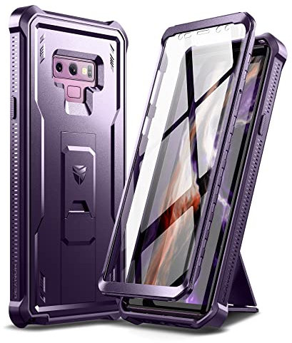 Dexnor Kompatibel mit Hülle Samsung Galaxy Note 9 mit integrierter Displayschutzfolie 360 Grad Ganzkörper-Stoßschutz-Schutzhülle in Militärqualität mit Ständer – Lila