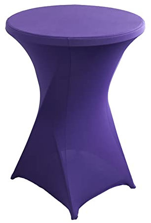 iEventStar Stretch Stehtisch Hussen Spandex Stehtischhussen Bartische Hochzeit Erstärkung im Fußbereich Rund Tischdecke für Bistrotisch Cocktail-Party (Violett, 1er Set - Ø 60-65 cm)