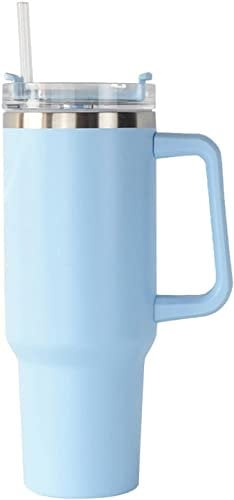 40oz Stainless Steel Tumbler with Handle, Double Wall Vacuum Insulated Travel Mug for Hot Coffee & Cold Beer, Includes Straw (Blue,1200ml)