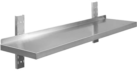 GastroHero Wandbord 80x40 cm, Edelstahl WB-BASIC84 | Aufkantung, Hohe Tragkraft, AISI 201, höhenverstellbarer Boden, Küche Gastronomie Wandregal, Edelstahlregal, Regal