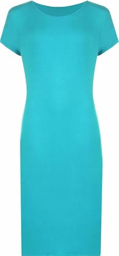 Prime fashions Womens Ladies Plain Bodycon Short Cap Sleeve Maxi/Midi Dress Round Neck Casual, Turquoise, M-L (12-14)