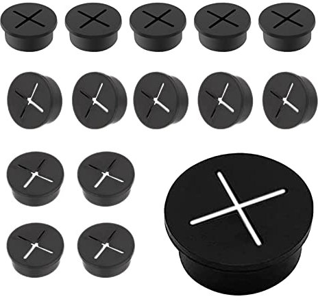 Kabeldurchführung Flexibles Silikon, 15 Stück Kabel Loch Tüllen, 25mm SchreibtischdurchfüHrung, Geeignet für Möbel, Schreibtisch, Konferenztisch, Erfahrung Desk (Schwarz)
