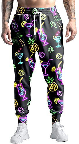 VVGETE 80er-Jahre-Kostüme für Herren, Jogginghose, Freizeithose, Laufhose mit Kordelzug, 90er-Jahre Outfit für Herren, Schwarz Neon, Klein