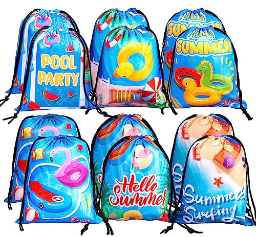 LUTER 12St Pool Party Beutel mit Kordelzug, Sommer Pool Party Beutel tropische Dekorationen Sommer Pool Party Geschenktüten für Pool Hochzeit Geburtstagsfeier Babyparty Candy Goodie Kids