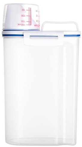 Sporgo Futterbox Vorratsbehälter 2kg Futterbox: Schüttdosen mit Messbecher, 14.5 * 29cm Reisbehälter, Wasserdicht Müslibox, 2000 ml Luftdichter Pulver Behälter für Waschmittel Nüsse Reis Hundefutter