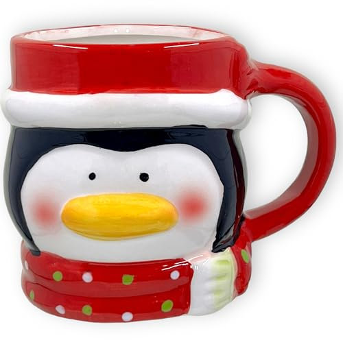 MIJOMA - Tasse de Noël - Adorable tasse en céramique avec design de Noël pour des moments chauds - Parfaite pour les boissons chaudes et froides - 350 ml (pingouin)