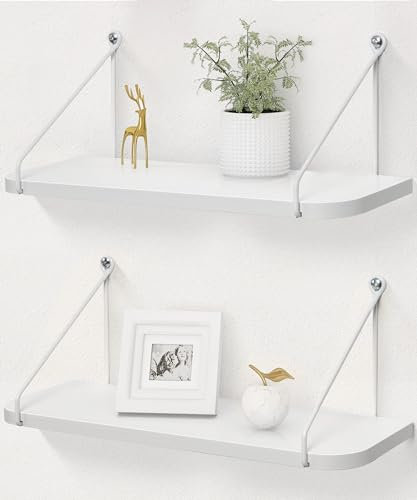 Afuly Wandregal Weiß Holz Metall Regal Schweberegale Wand Hängeregal Aufbewahrungsregal für Wände Küche Modern Dekor Badezimmer Kinderzimmer Wohnzimmer 2er Set