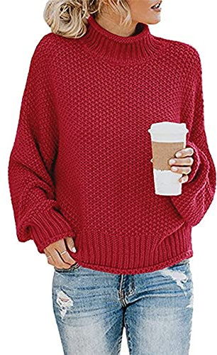 Pullover Damen, Damen Pullover Rollkragen Sweatshirt Skiunterwäsche Damen Strick Rollkragen Pullover Oversize Fledermausärmel Strickpullover Langarm Elegant Grobstrickpullover (A04,S)