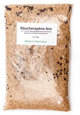 Räucherspäne mit Wacholder & Rauchglanzpulver für Wurst, Schinken und Käse (500g Buche fein)