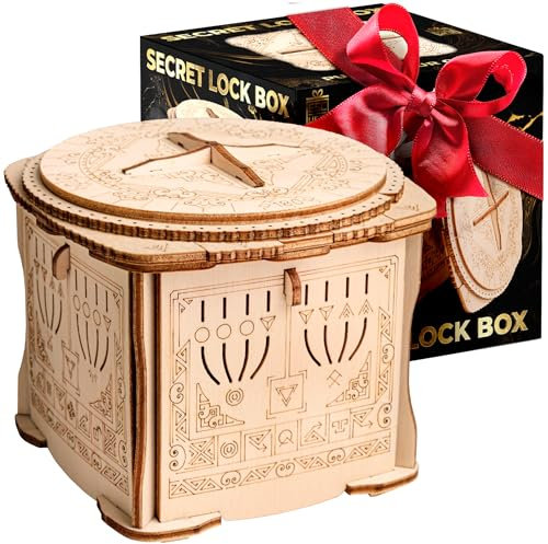 ESC WELT Wooden Secret Lock Box - 3D Puzzle Game - Gift Riddle Box for Teens & Adults