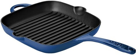 Denby - Cast Iron Griddle Pan - 1650 ml Capacity - Cobalt Blue - All Hobs - Grill Pan - Non-Stick - Health Meals - Minimal Effort - 25cm x 29cm x 4cm