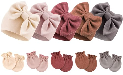 DRESHOW Neugeborene Baby Mütze Fäustlinge Krankenhaus Hut Beanie Säuglingshüte mit Schleife Baby Handschuhe