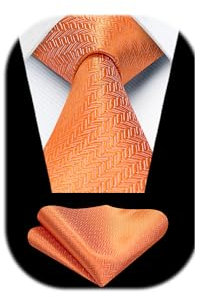 Enlision Orange Herren Krawatte Hochzeit Einfarbig Krawatte mit Einstecktuch Set Plaid Krawatten & Taschentuch