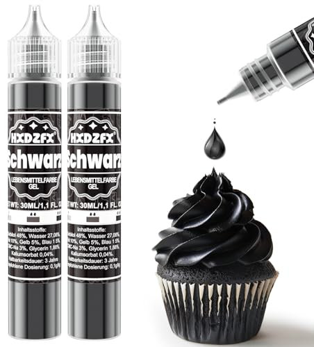 Lebensmittelfarbe Gel - HXDZFX 2×30ml Lebensmittelfarbe, Hochkonzentriertes non-Zucker Food Coloring für Tortendeko, Fondant Weiss, Macarons, Torte, Backen, Osterei, Slime (Schwarz)