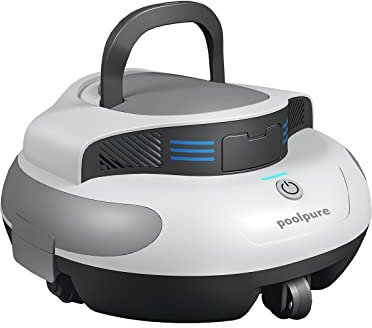 POOLPURE Poolroboter, 5000mah-Akku, 120min Leistungsstarke Reinigung, Kabelloser Poolsauger Akku, Automatisches Parken, LED-Anzeigen, IPX8 Wasserdicht, Ideal für Pools 90 m²