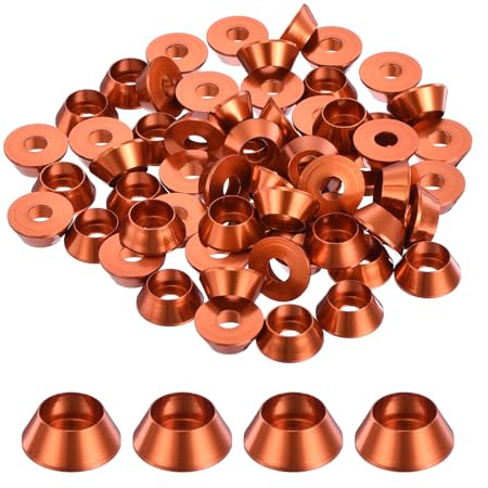 sourcing map M5 Kegel-Unterlegscheiben, eloxierte Aluminium-Dichtungen, Cup-Kopf-Unterlegscheibe für Schrauben RC/FPV/PC/Drohne/mechanisches Zubehör, Modellteile, 60 Stück (orange)