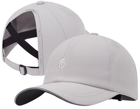 PivotWing Cap Damen Basecap Damen UPF50+ Baseball Cap Kappe Damen Leicht Cappy Frauen Running Cap Pferdeschwanz Sommer Baseball Caps Zopf Hiking Laufen Tennis Golf Draussen Sports Hellgrau 56CM