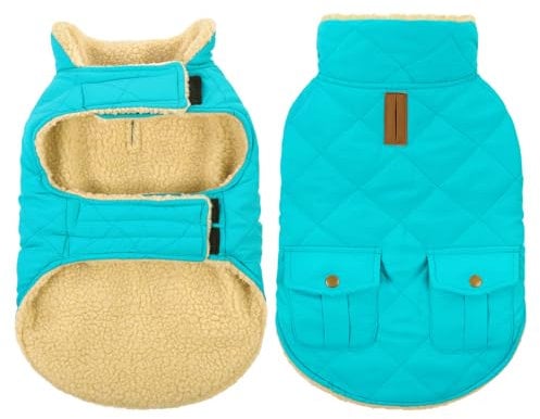 Queenmore Waterproof XS Small Dog Coat - Adjustable Warm Fleece Puppy Jacket for Chihuahua, Teacup Dogs, Cats, Kittens, LightBlue, XS