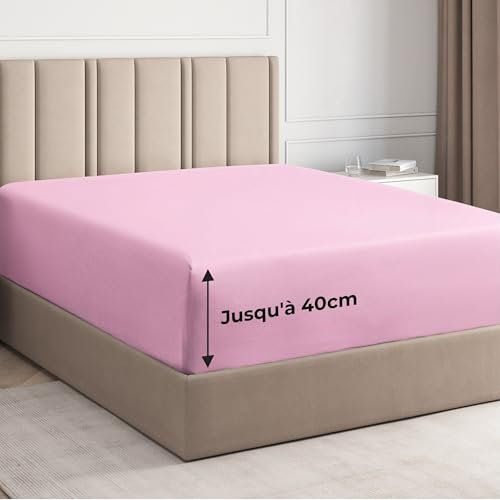Drap Housse 140x200 cm Bonnet 40 cm extra profond - Microfibre de Polyester Brossé Douce - Matelas Épais jusqu’à 40 cm (16) - OEKO-TEX - Résistant au rétrécissement et à la décoloration - Rose clair