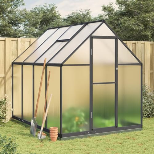 qohoio Gewächshaus mit Fundamentrahmen GartengewäChshäUser Greenhouse GewäChshaus Aluminium Anthrazit 224x169x202 cm Alu