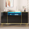 Sideboard Kommode 150x40x80 cm,Hochglanz-Küchenschrank, Mehrzweckschrank mit LED-Beleuchtung, 4 Türen, 2 Schubladen und 1 offenem Ablagefach, geeignet für Wohnzimmer, Esszimmer und Flur (schwarz+gold)
