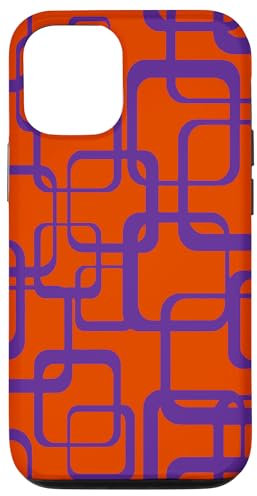 Hülle für iPhone 14 Retro MCM Quadratisches Motiv Vintage Muster 7 orange