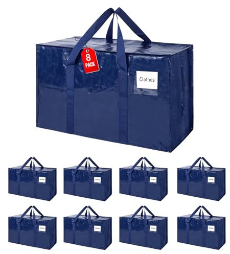 ZFWDSY Moving Bags 93 L, 8-Pack Storage Bags,Moving Supplies, Blue Packing Bags, Foldable Duffle Bag for Travel College Dorm or Christmas Tree Bag