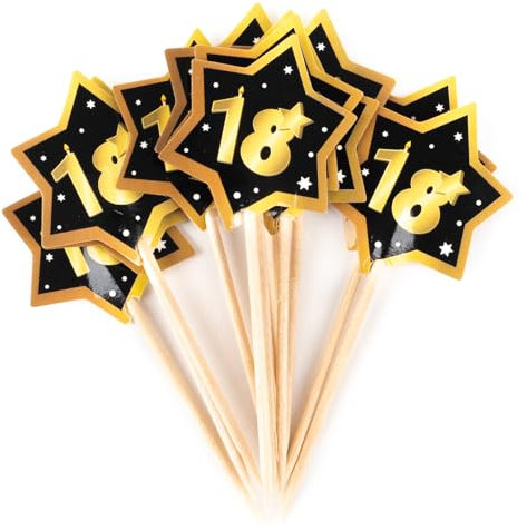 18 Geburtstag Deko Party-Picks schwarz/gold - Originelle Dekoration für einen gelungenen 18. Geburtstag Junge oder Mädchen - Tiwoca