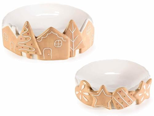 Gruppo Maruccia - Piatti Natalizi in Ceramica con Bordo Alto - Vassoi per dolci e Confezioni Regalo - Set da 2