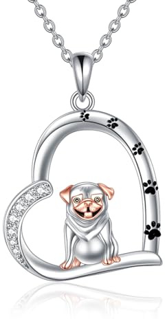 YONFQE Mops Halskette 925 Sterling Silber Herz Anhänger Niedlicher Hund Pfote Print Schmuck Geschenk für Frauen Hundeliebhaber