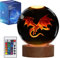 POSSHE Drachen-Nachtlicht, 3,15 Zoll (80mm) Kristallkugel 3D-Lampe mit Fernbedienung 16 Farbe für Geburtstag Weihnachten coole Figuren Drachen Geschenke für Zimmer Dekoration Jungen Mädchen