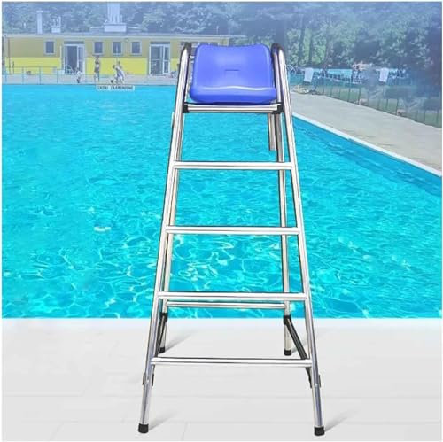 SAFWELAU High Stool Swimming Pool Safety Ladder Pool Deck Lifeguard Chairs, 120cm 150cm 180cm High Stainless Steel Frame Elevated Chair for Outdoor Water Park Poolside, Seaside Rescue Equipment(H 180c