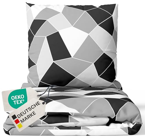 NYVI Bettwäsche Set DreamScience Mikrofaser Design 155x220 + 80x80 cm Mosaic - Atmungsaktiv & Weich - Mit Reißverschluss, Oeko-TEX Zertifiziert, für Allergiker geeignet