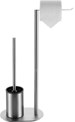 Petyoung Klopapierhalter Stehend mit Klobürste, Edelstahl Toilettenpapierhalter Stehend, WC Garnitur Geburstetes Nickel, Silber