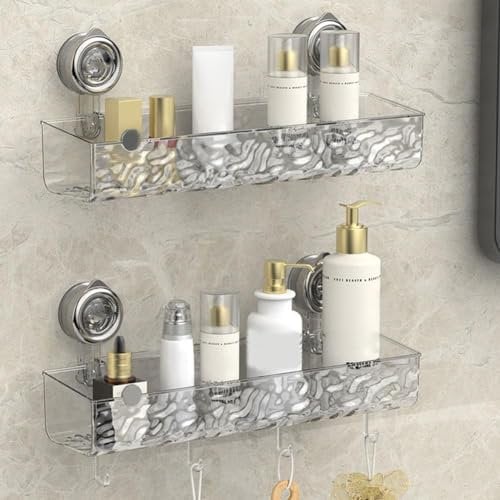Shower Caddy Suction Cup Storage Rack Shower Organizer Suction for Bathroom Clear Acrylic Shower Suction Cup Shelf No Drilling Large Capacity Removable And Reusable Shower Shelves for Inside Shower