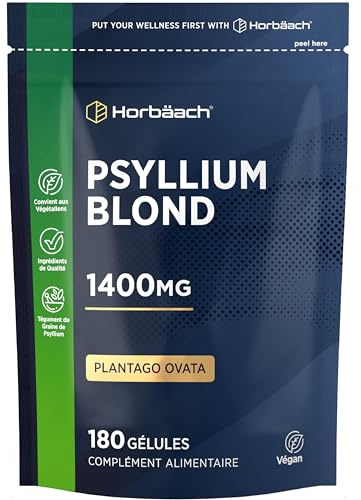 Psillio Capsule | 1400 mg | Buccia di Psillio in Polvere | Alto Dosaggio | 180 Capsule Vegane per 3 Mesi | Integratore di Fibre | Prebiotico Naturale | Psyllium Husk | Horbaach