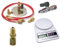 GASFRIGO® - Supporto piattello universale 1/4 e 5/16 per bombola gas refrigerante + Bilancia elettronica 5 kg + Rubinetto passo sinistro R32 + raccordo per r600a