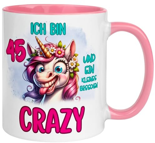 45 Geburtstag Frauen Geschenk Tasse | Ich bin 45 und kleines bisschen crazy | Lustige Geburtstagstasse mit Spruch 45. Geburtstag | 45ter Geburtstag - Witziges Geburtstagsgeschenk Frau