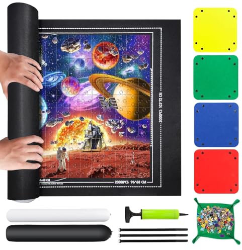 Puzzle Matte, Puzzle 2000 Teile, Puzzles Roll Storage Mat 2000 1500 1000Teile Puzzles Matte, Tragbare Puzzlematte für die Aufbewahrung und den Transport, 120x80CM(Schwarz)