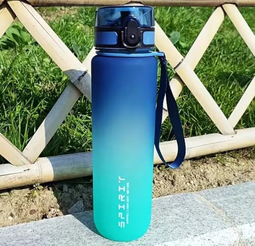 Generisch Sportliche Trinkflasche mit Farbverlauf, 650 ml, BPA-frei, Einhand-Verschluss, Schwarz-Grau (Blau, Grün)