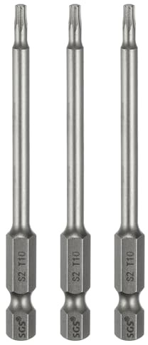 QUARKZMAN 3 Stück T10 Torx Bit Set Schraubendreher Bitsatz 1/4 Zoll Sechskantschaft 80mm Lang Magnetisch Hex Sechskant Ohne Loch Spitze Bohrer Bits S2 Stahl für Akkuschrauber Werkzeug