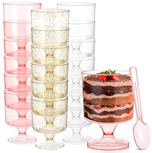 LemonRoad 200 Pcs 5 oz Dessert Cups with Spoons 100 Mini Clear Plastic Parfait Cup 100 Spoons Diposable Serving Goblets Fruit Ice Cream Mousse Pudding Appetizer Bowl for Party